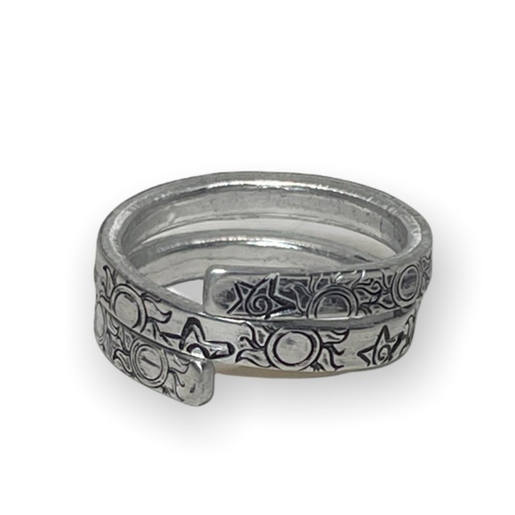 handmade Jewelry - Handmade 9 boho stamped celestial star & sun adjustable hypoallergenic wrap ring